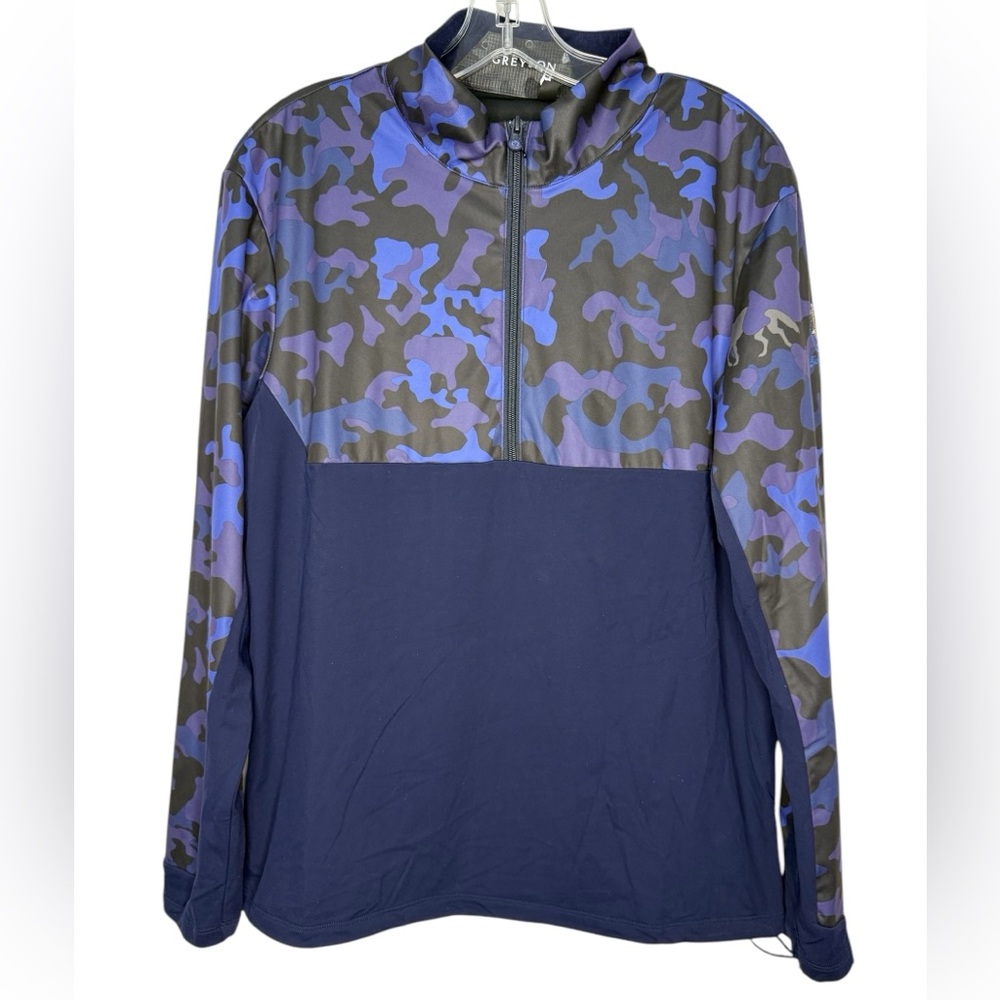 Greyson Men's Blue Navy Purple 1/2 Zip Camo Pullover Jacket - Medium